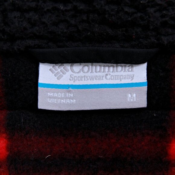 Columbia Benton Springs Overlay Plaid Check Zip Fleece Jacket Red Black Women M - Picture 9 of 10